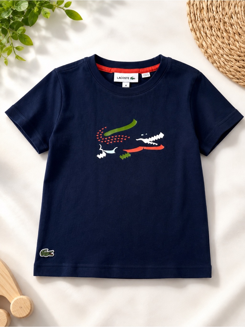 Lacoste Navy Tee with Multicolor Croc Graphic